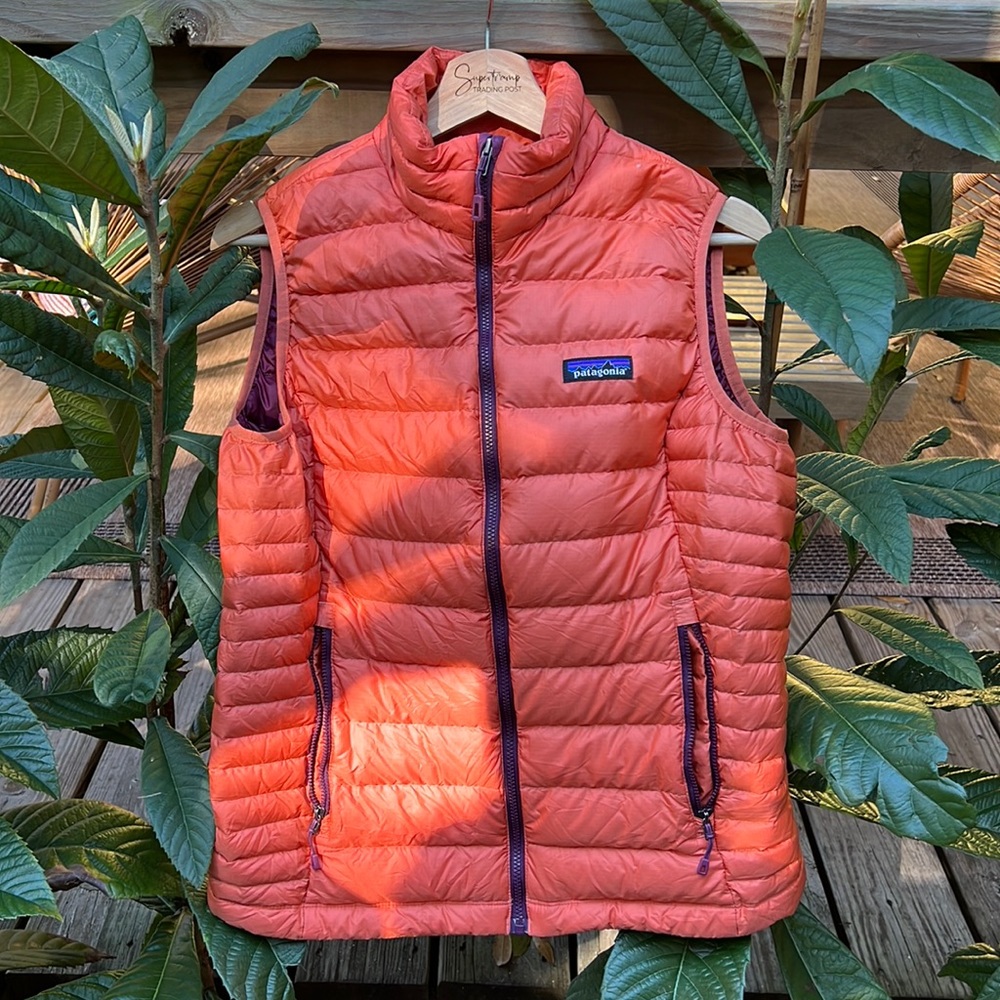 Patagonia down vest - orange and purple